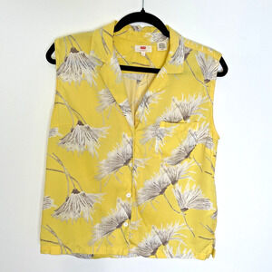 Levi’s Women’s Sleeveless Top Small Yellow Dandelion Print Collared Boho Western